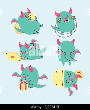 six personnages de style daemons kawaii Illustration de Vecteur