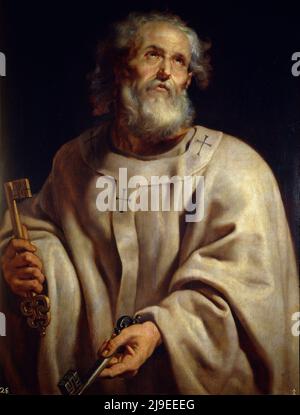 Saint Pierre comme pape—ici montré avec le pallium et les clefs au ciel par Peter Paul Rubens Banque D'Images