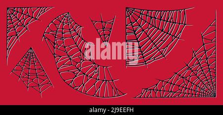 Toile d'araignée isolée sur fond rouge. Des toiles d'araignée rouges effrayantes pour Halloween. Illustration vectorielle Illustration de Vecteur