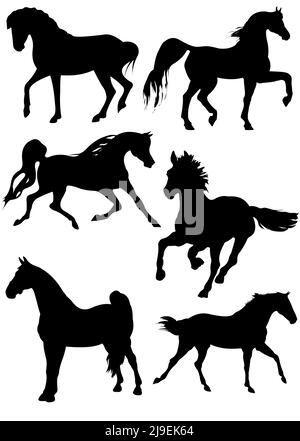 Silhouettes à six chevaux. Illustration B&W vectorielle Illustration de Vecteur