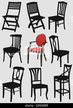 Grand ensemble de silhouettes pour chaise de maison. Illustration de Vector 3D Illustration de Vecteur