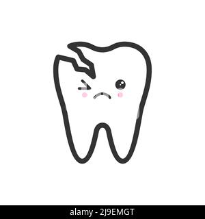 Dent cassée avec visage émotionnel, illustration d'icône de vecteur mignon Illustration de Vecteur