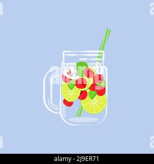 Limonade en conserve et tranches de fruits frais et de baies Illustration de Vecteur