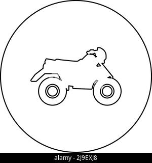 Quad bike ATV moto moto pour la course automobile tous-terrain icône de véhicule dans le cercle rond noir couleur vecteur illustration image contour ligne fine style Illustration de Vecteur