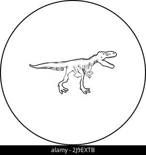 Squelette de dinosaure os de tyrannosaurus rex silhouettes icône en cercle rond noir couleur vecteur illustration image contour ligne fine style Illustration de Vecteur