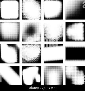 Les effets de demi-teinte monochromes conçoivent des arrière-plans de différentes formes et formes en cadres carrés illustration vectorielle isolée Illustration de Vecteur
