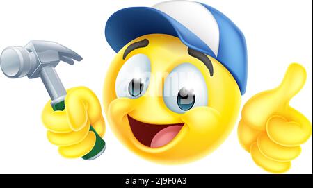 Homme de main dessin Emoji Emoticon face avec marteau Illustration de Vecteur