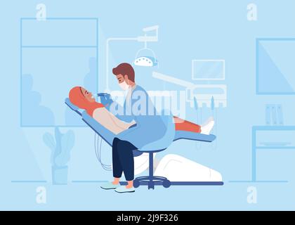 Médecin examinant les dents de la femme illustration de vecteur de couleur plate Illustration de Vecteur