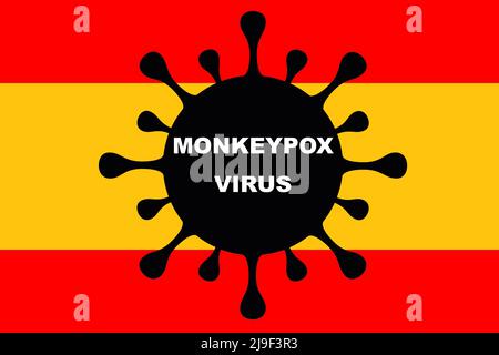 VIRUS DE LA VARIOLE DU SINGE. Drapeau de l'Espagne. Mpox. Clade 1b. La variole du singe. Vésicules de la variole du singe sur le bras. Virus, épidémie, maladie. Clade 2. Banque D'Images