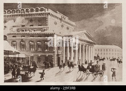 Gravure du théâtre Bolchoï à Saint-Pétersbourg. 19th siècle le Théâtre impérial Bolchoï Kamenny de Saint-Pétersbourg (le Théâtre Big Stone de Saint P Banque D'Images