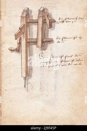 Travail du bois médiéval, mobilier et autres métiers d'art: Les outils de Martin Löffelholz (1505) Codex Löffelholtz. Illustrations et descriptions de toutes sortes Banque D'Images