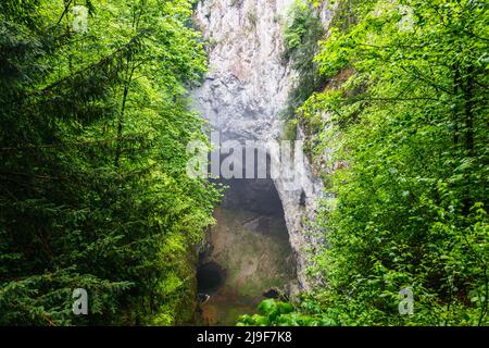 Gorge de Macocha ou abîme de Macocha. Gouffre dans le système de grottes Moravian Karst Punkva Banque D'Images