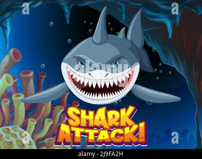 Police de caractères pour illustration d'attaque de requin Illustration de Vecteur