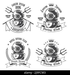 Jeu d'étiquettes de plongée, d'emblèmes et d'éléments conçus Illustration de Vecteur