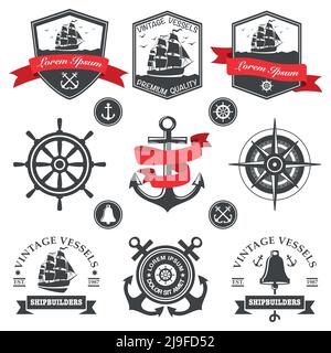 Ensemble d'étiquettes nautique vintage, icônes et d'éléments de conception Illustration de Vecteur