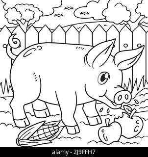 Page de coloriage de porc pour enfants Illustration de Vecteur