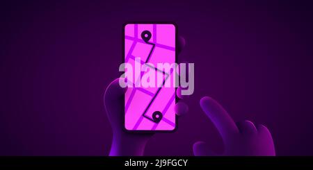 Téléphone portable avec carte. Concept de navigation et de suivi gps mobile. Site Web, modèle de bannière. Application de suivi de position sur le smartphone à écran tactile. Illustration vectorielle Illustration de Vecteur