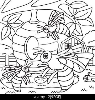 Page de coloriage des abeilles pour les enfants Illustration de Vecteur