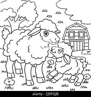 Page de coloriage de mouton pour enfants Illustration de Vecteur