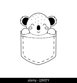 Joli koala assis dans une poche. Visage animal de style scandinave pour enfants t-shirts, vêtements, décoration de pépinière, cartes de vœux, invitations, affiche Illustration de Vecteur