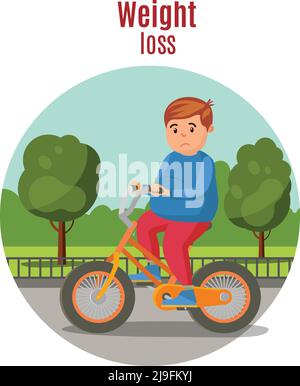 Perte de poids concept coloré avec graisse triste homme à vélo dans l'illustration du vecteur de parc urbain Illustration de Vecteur