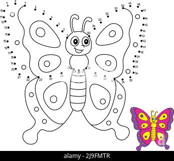 Page de coloriage papillon point à point pour enfants Illustration de Vecteur