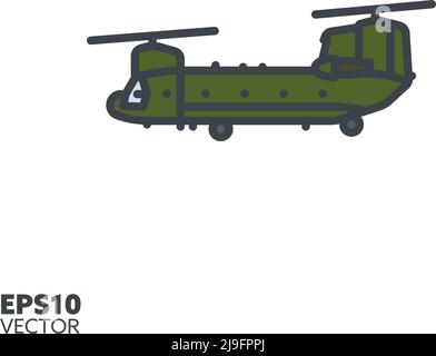 Icône de ligne pleine vecteur hélicoptère de transport militaire. Symbole de couleur héli de la force aérienne. Illustration de Vecteur