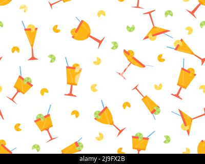 Cocktail avec parasols sans couture. Cocktails alcoolisés avec parasols et tranche d'orange sur fond blanc. Conception de menus de bar, publicité m Illustration de Vecteur