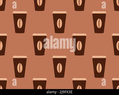 Tasse en papier à café à motif sans couture. Gobelets en papier avec cappuccino et mochaccino. Grains de café. Conception de bannières, affiches et supports promotionnels. VEC Illustration de Vecteur