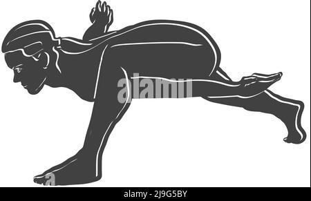 Icône Black Utthan Pristhasana Yoga pose Outline. Illustration vectorielle réalisée à la main. Lignes blanches isolées de forme noire. Illustration de Vecteur