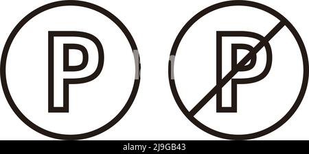 Symbole de stationnement noir et blanc. Deux vecteurs signifiant permis de stationnement et interdiction de stationnement. Vecteur modifiable. Illustration de Vecteur