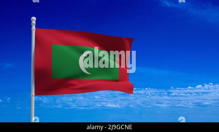 Drapeau national de la République des Maldives, agitant dans le vent. 3D rendu, illustration CGI Banque D'Images