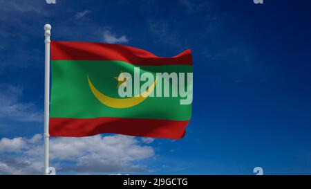 Drapeau national de la République islamique de Mauritanie, agitant dans le vent. 3D rendu, illustration CGI Banque D'Images