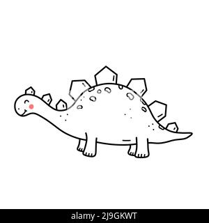 Un dinosaure souriant mignon isolé sur fond blanc. Illustration vectorielle dessinée à la main, style doodle. Parfait pour les cartes, le logo, les décorations. Personnage de dessin animé. Illustration de Vecteur