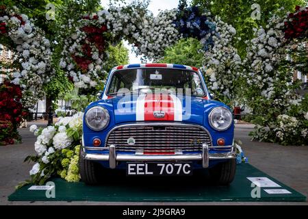 Londres, Royaume-Uni. 23 mai 2022. Un mini-spectacle floral, qui fait partie de Chelsea in Bloom, un spectacle d'art floral transformant les rues de Chelsea du 23 au 28 mai avec des expositions faites de fleurs. L'événement annuel est produit par Cadogan en association avec la Royal Horticultural Society (RHS). Credit: Stephen Chung / Alamy Live News Banque D'Images