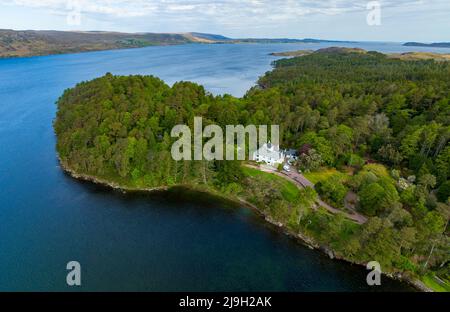 Vue aérienne d'Inverewe Garden sur la côte nord 500 à Wester Ross, Scottish Highlands, Écosse, Royaume-Uni Banque D'Images