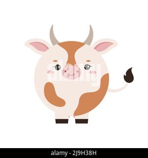 Icône de visage animal de vache de ferme de cercle isolée sur fond blanc. Illustration de Vecteur
