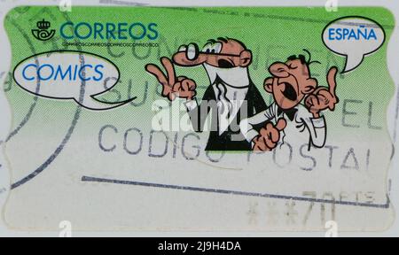 Photo d'un timbre-poste espagnol avec une image de Mortadelo et Filemon série BD 1998 Banque D'Images