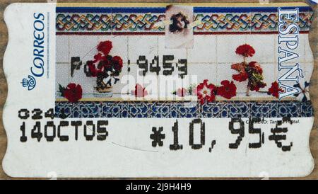 Photo d'un timbre-poste espagnol imprimé à la machine avec une image décorative de J. Carrero 2005 Banque D'Images