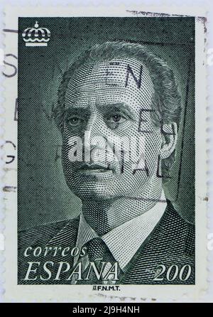 Photo d'un timbre-poste espagnol comportant une image du roi Juan Carlos I, sorti en 1993-2000 Banque D'Images