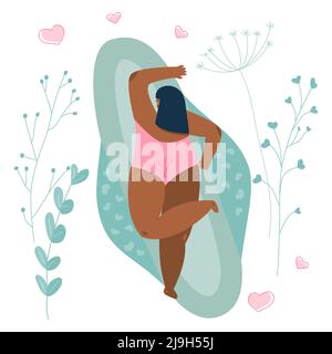 Illustrations vectorielles avec le corps positif filles se trouve sur les coussins sanitaires menstruels. Le cycle menstruel, le PMS et le sang sont NORMAUX Illustration de Vecteur
