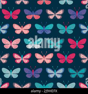 Collection lignes avec papillons colorés sur fond sombre Illustration de Vecteur