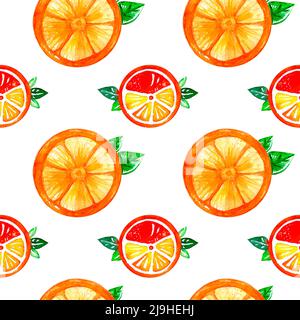 Aquarelle, motif tangerine, sans couture sur fond blanc, agrumes, texture lime Banque D'Images