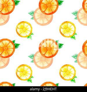 Aquarelle, motif mandarine et citron, sans couture sur fond blanc, citron, texture lime Banque D'Images