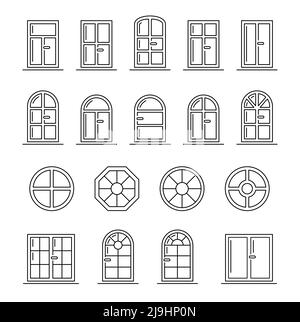 Définir l'icône de ligne Windows. Éléments d'architecture. Icônes linéaires isolées sur fond blanc. Cadres de fenêtres en arc et ronds Illustration de Vecteur