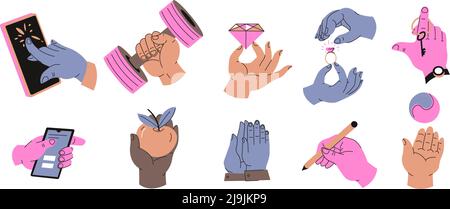 Mouvements de la main, smartphone tactile tenant le jeu de plumes Illustration de Vecteur