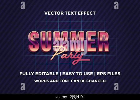 effet de texte de fête d'été avec 80s styles entièrement modifiables Illustration de Vecteur