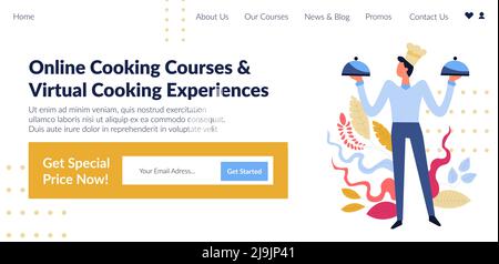 Cours de cuisine en ligne et expérience virtuelle Illustration de Vecteur