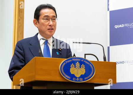 Tokyo, Japon. 24th mai 2022. Le Premier ministre japonais Fumio Kishida prend la parole lors de la célébration de la fondation de la bourse Japon-États-Unis-Australie-Inde le 24 mai 2022 à Tokyo, au Japon. (Image de crédit: © POOL via ZUMA Press Wire) Banque D'Images