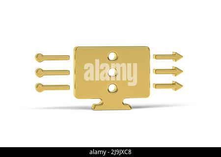 Icône de diffusion Golden 3D isolée sur fond blanc - rendu 3D Banque D'Images